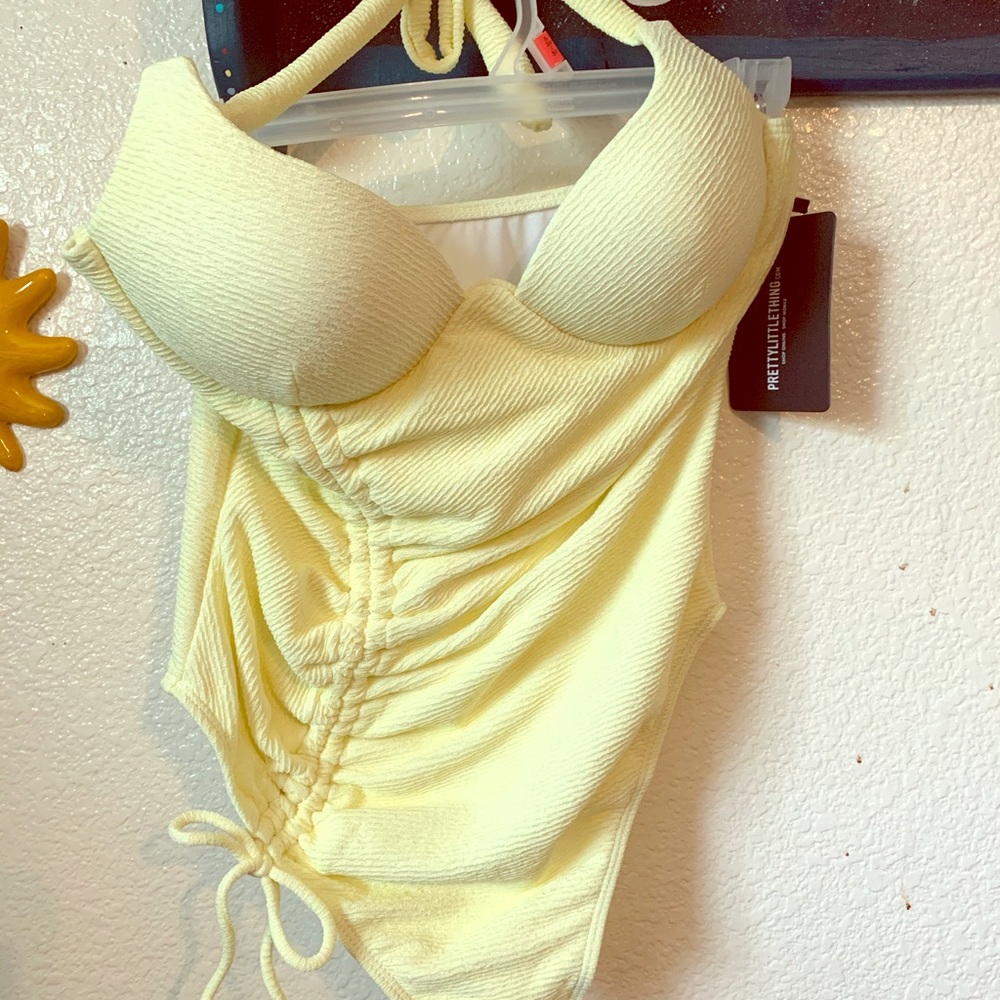 Lemon drawstring cupped one piece swimsuit